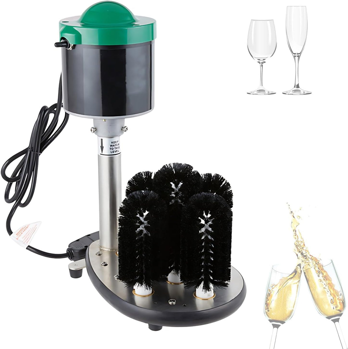 Gläserspülmaschine Gläserreinigungsmaschine, 240 W, Edelstahl, Transparent, Elektrisch Mit 5 Bürsten, Gläserwascher Für Weingläser