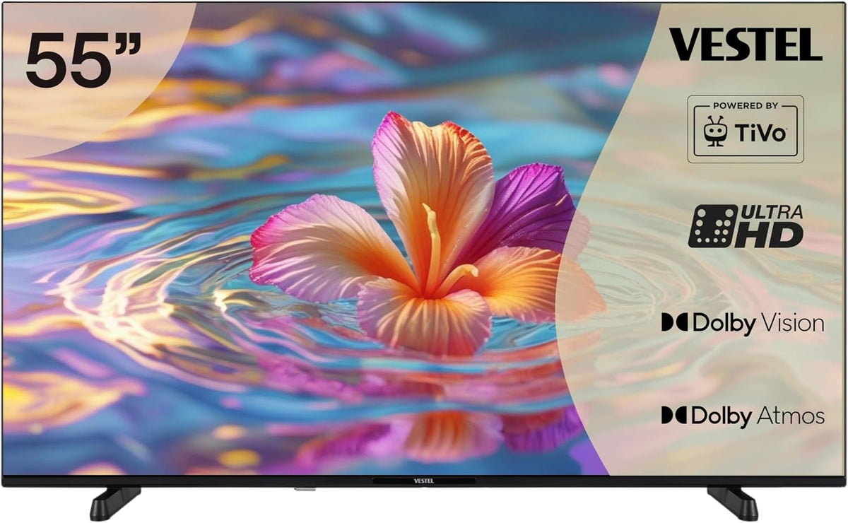 Vestel Fernseher, 55 Zoll, Schwarz, Smart TV, Smart TV Powered by TiVo, 4K UHD mit Dolby Vision HDR, Dolby Atmos und integriertem Triple-Tuner