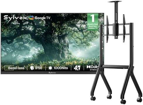 SYLVOX Fernseher, 43 Zoll, Schwarz, Outdoor, 4K Randloser Smart Google TV mit 1000 nits, Sprachassistent, Dolby Atmos