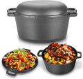 Gusseisentopf Kochfeld, 26 x 26 x 12 cm, Schwarz, 2-in-1, 5-l-Kochtopf, doppelter holländischer Ofen, Camping, Garten