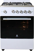 Gasline Elektroherd, 60 cm, Silber/Weiß, SHGG6060FGWW Gasstandherd Gaskochfeld WOK Brenner, Gasbackofen mit Thermostat Grill Timer Edelstahl/Weiß