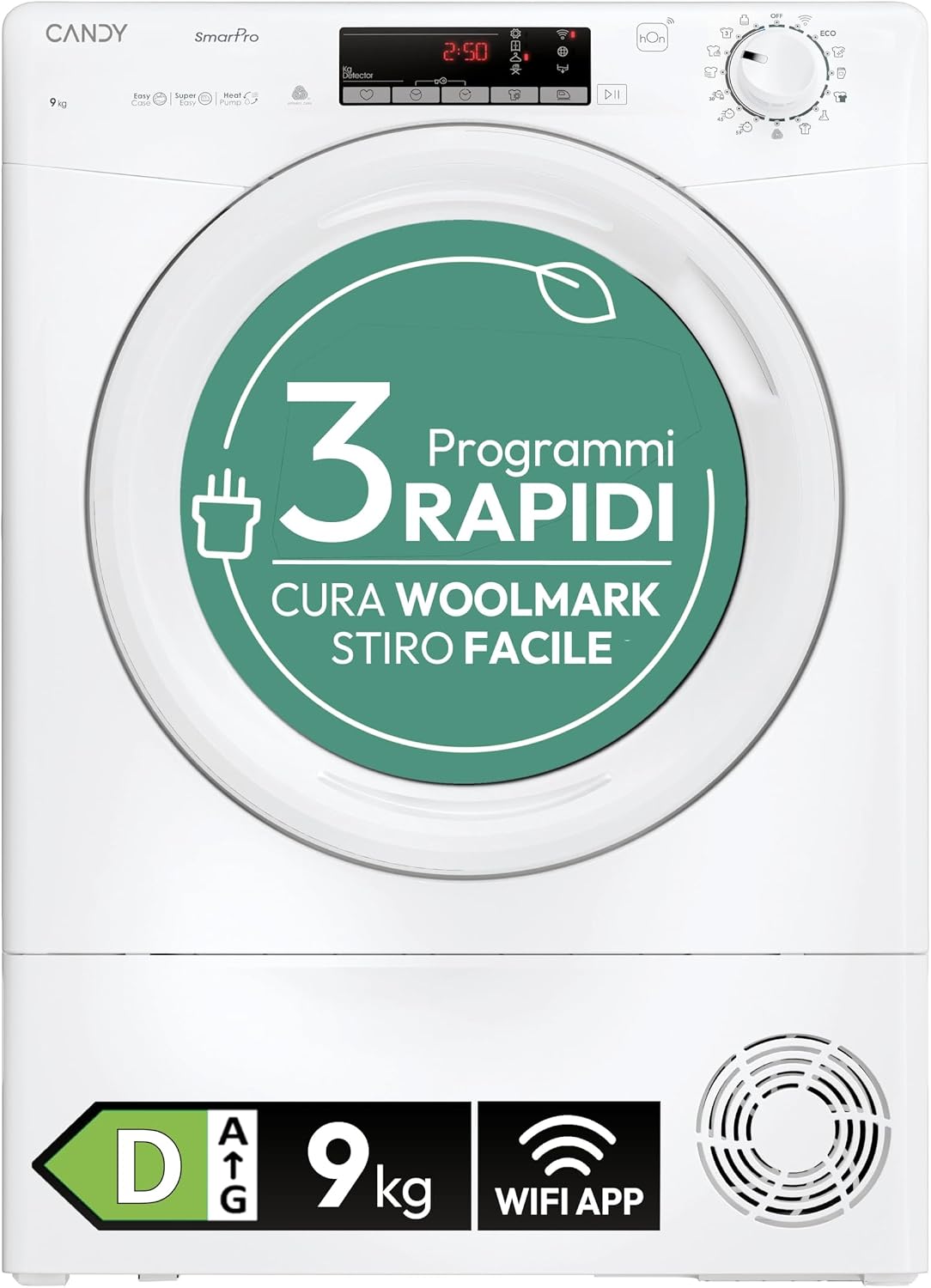 Candy Wäschetrockner, 64 dB, 9 kg, Weiß, Smart Pro CRO EH9N2TE-S, Wärmepumpe, Smart Touch-Panel, WLAN, App HON