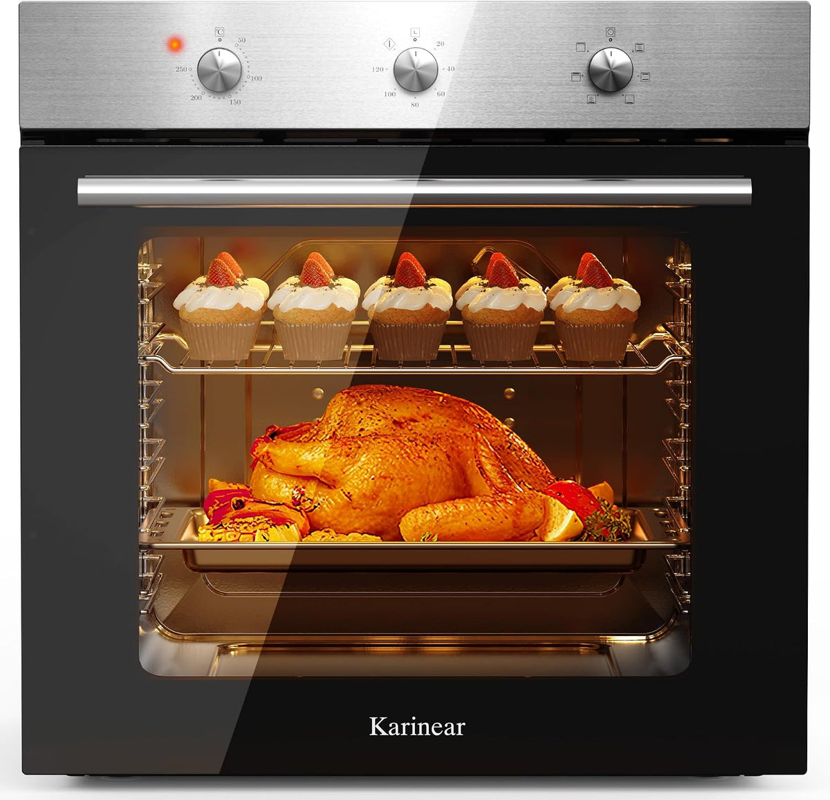 Karinear Backofen, 60 cm, 2200 W, 60 L, Silber, Einbau mit Stecker, 6 Programme