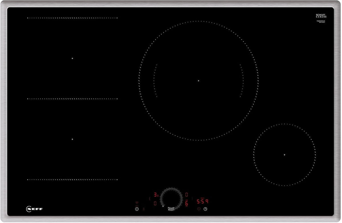 NEFF Kochfeld, 80 cm, Schwarz, T58SHS1L0, N 90, Induktions, autarkes Glaskeramik- breit, Twist Touch, Combi Induction