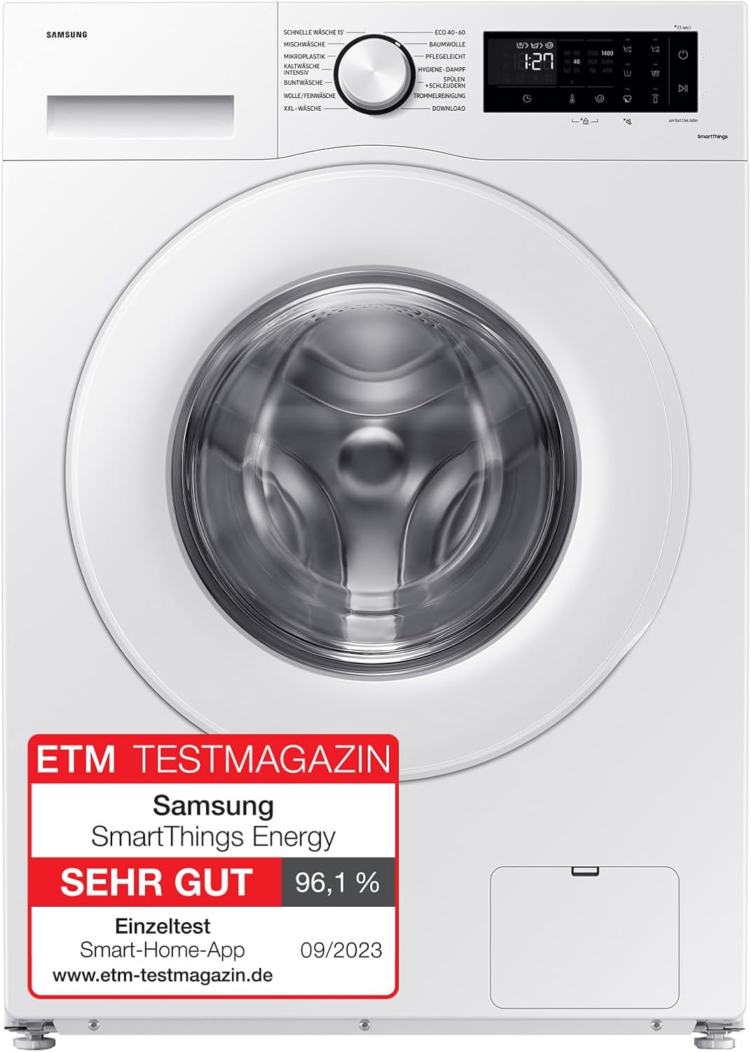 Samsung Waschmaschine, 8 kg, Weiß, 1.400 U/min, EEK: A, Mikroplastik-Programm, Ecobubble, 14 Programme, WiFi SmartControl