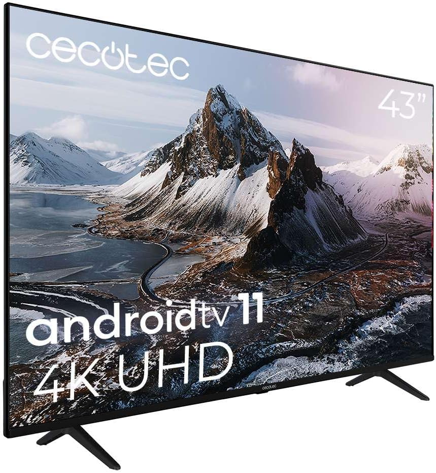 Cecotec Fernseher, Schwarz, Smart TV, LED 43' Smart TV A3 Series ALU30043S. Auflösung 4K UHD, Betriebssystem Android TV 11
