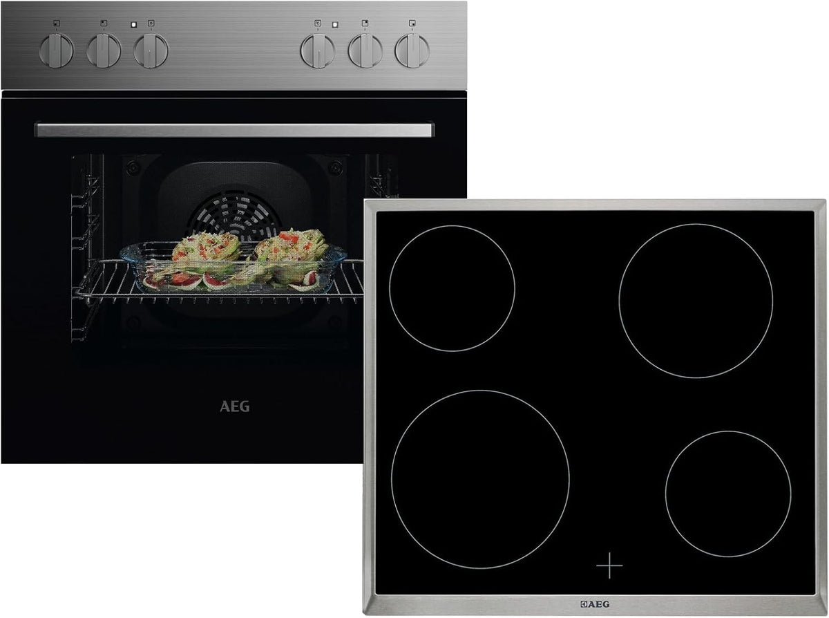 AEG Kochfeld, Schwarz, AH11M Set Einbauherd OU5AE10CM + Glaskeramik HE604000XB
