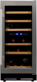 WK Weinkühlschrank, Silber, 100B-RVS Premium mit Edelstahl Glastür-32 Flaschen, Glas Holz