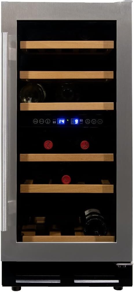 WK Weinkühlschrank, Silber, 100B-RVS Premium mit Edelstahl Glastür-32 Flaschen, Glas Holz