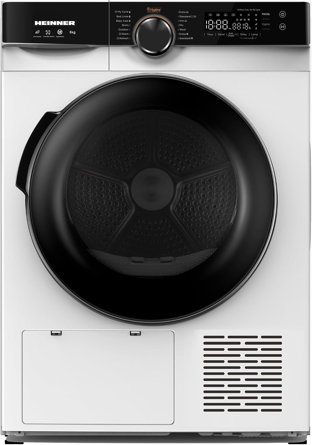 HHPD Wärmepumpentrockner, 8 kg, Weiß, M8K3A++, Energieeffizienzklasse D, LED-Display, Sensor-Trocknung, 15 Programme