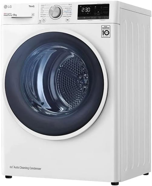 LG Wäschetrockner, 60 x 69 x 85 cm, 8 kg, Weiß, RH80V9AVHN Smart Trockner mit Frontlader, Klasse C, Kondensation mit Wärmepumpe