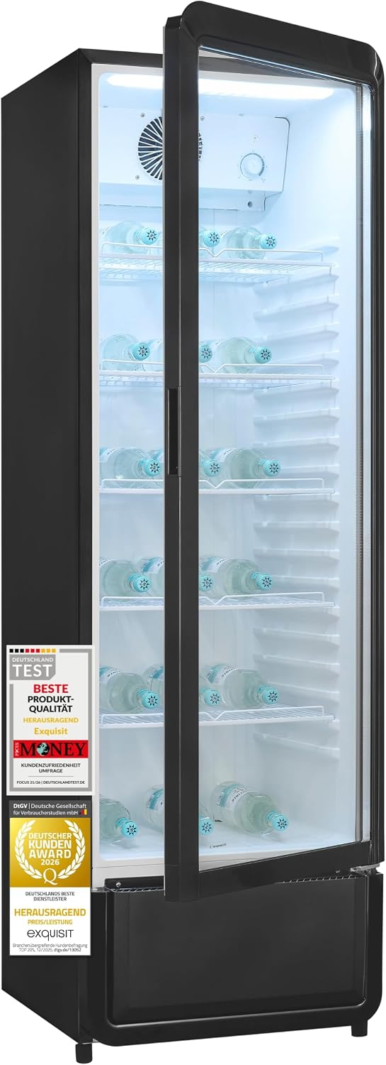Exquisit Getränkekühlschrank, 280 l, Weiß, Gastro Kühlschrank mit Glastür