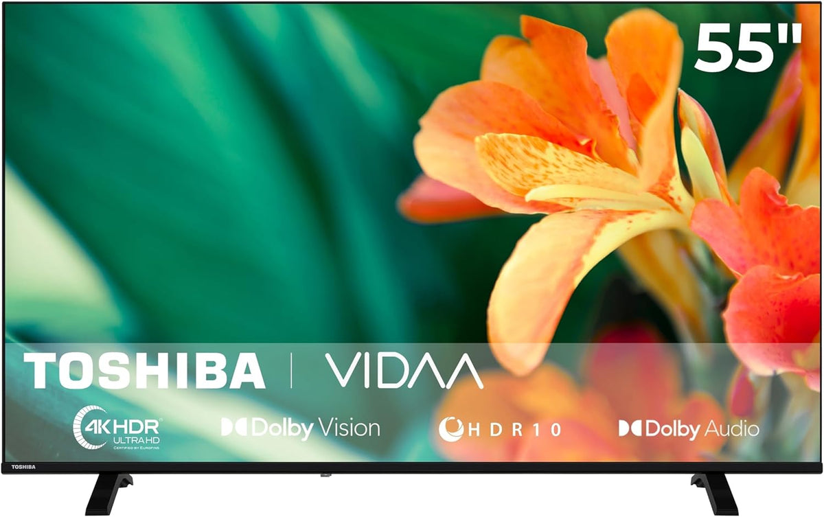 Toshiba Fernseher, 55 Zoll, Schwarz, Smart TV, 55UV1563DDW Fernsheer VIDAA Smart TV mit 4K UHD Auflösung