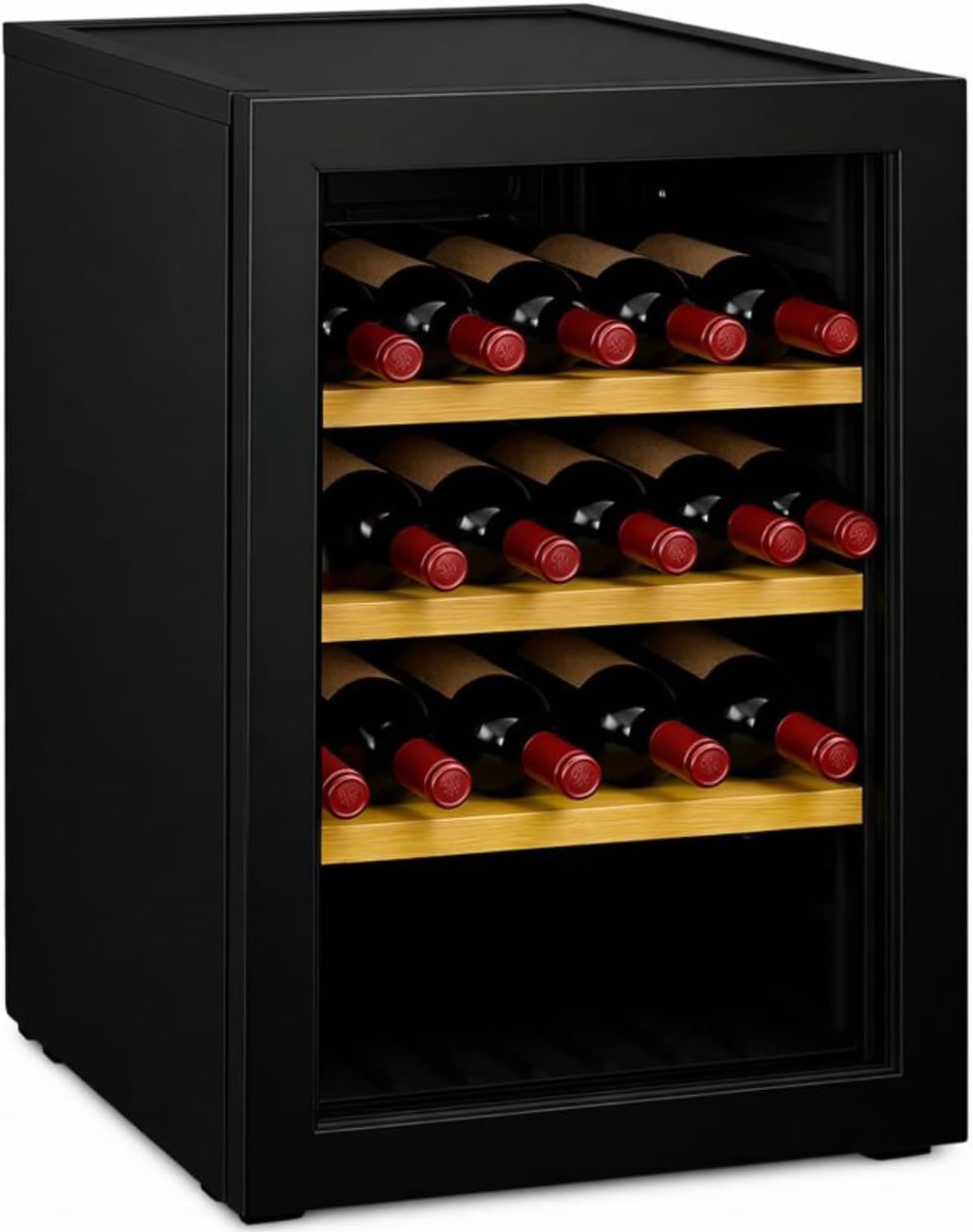Générique Weinkühlschrank, 72 l, Schwarz, 15 Flaschen, Holzablagen, Temperatur 6 bis 14 °C, Glastür mit Doppelglas