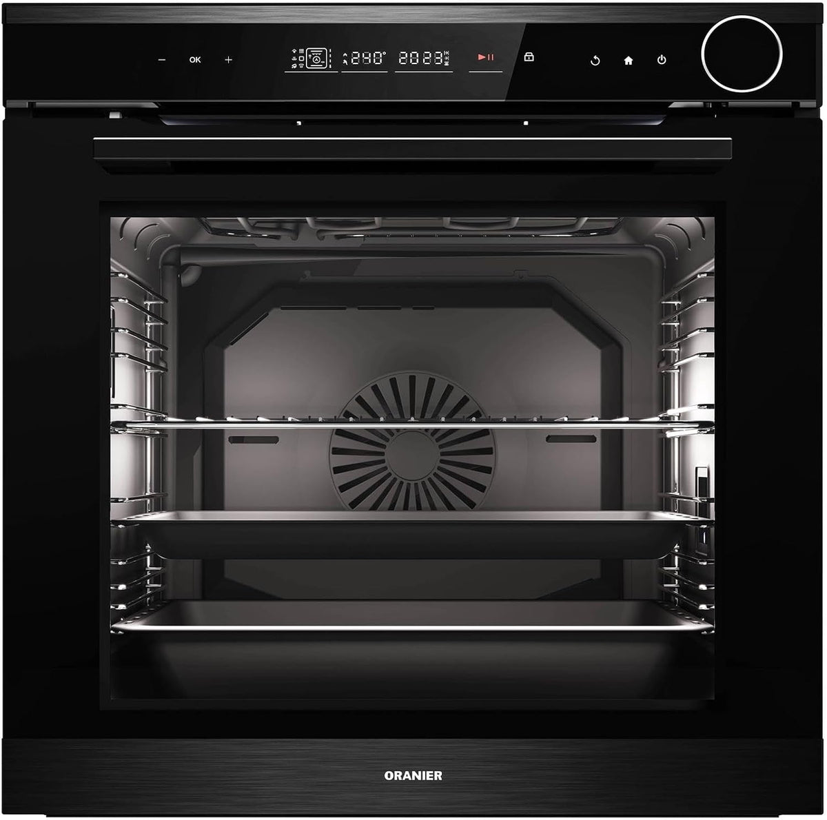 Oranier Backofen, Schwarz/Silber, Einbau Dampf-Funktion EBD830 - autarker Pyrolyse