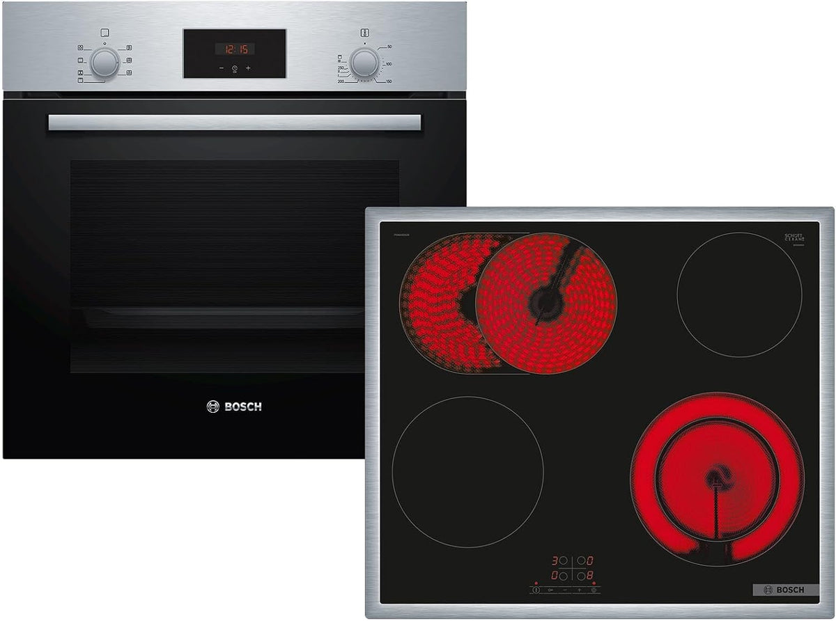 Bosch Backofen, Silber, HBD231CR62 Set HBF133BR0 Edelstahl + Glaskeramikkochfeld