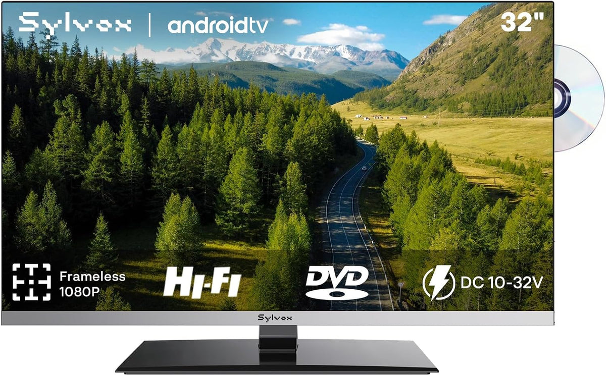 SYLVOX Fernseher, 32 Zoll, Schwarz, Smart für Wohnmobile, 1080P Buit in DVD Player