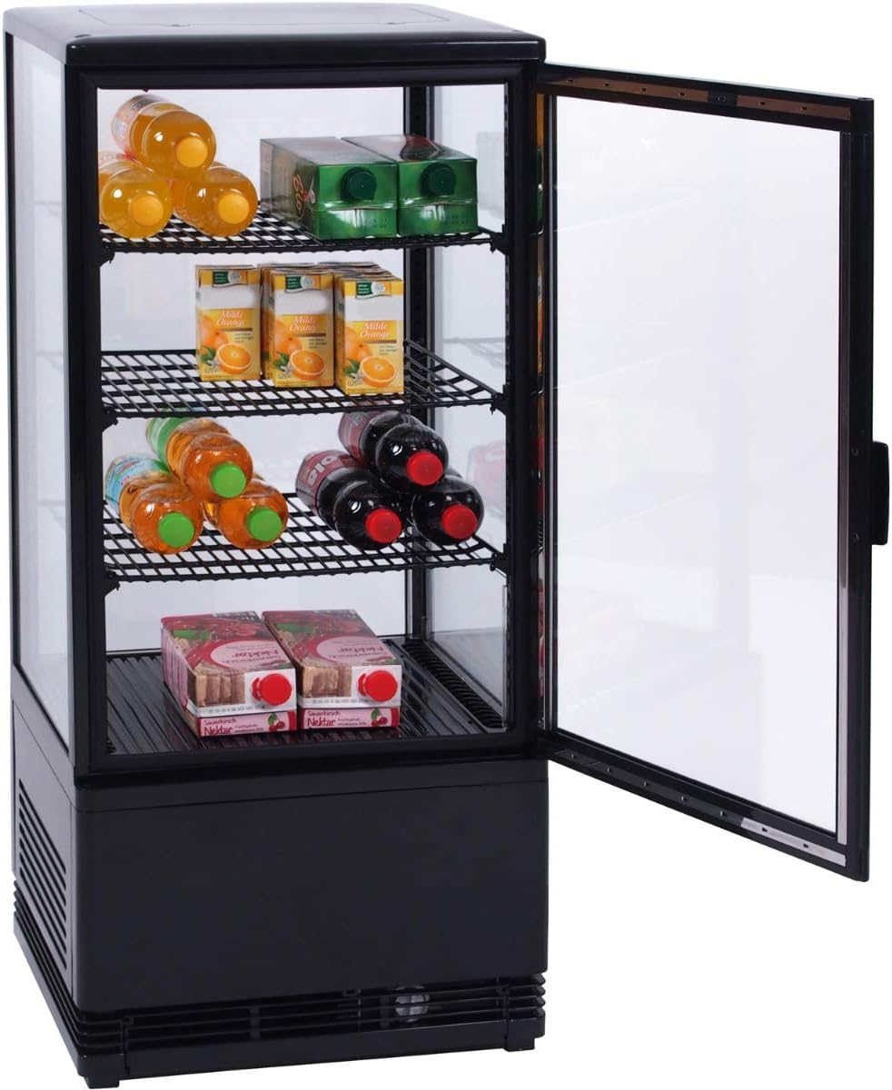 ZORRO Wohnzimmerschrank, 80 Liter, Schwarz, Kühlvitrine Kuchenvitrine Gastro - - R600A - 4-Seitig