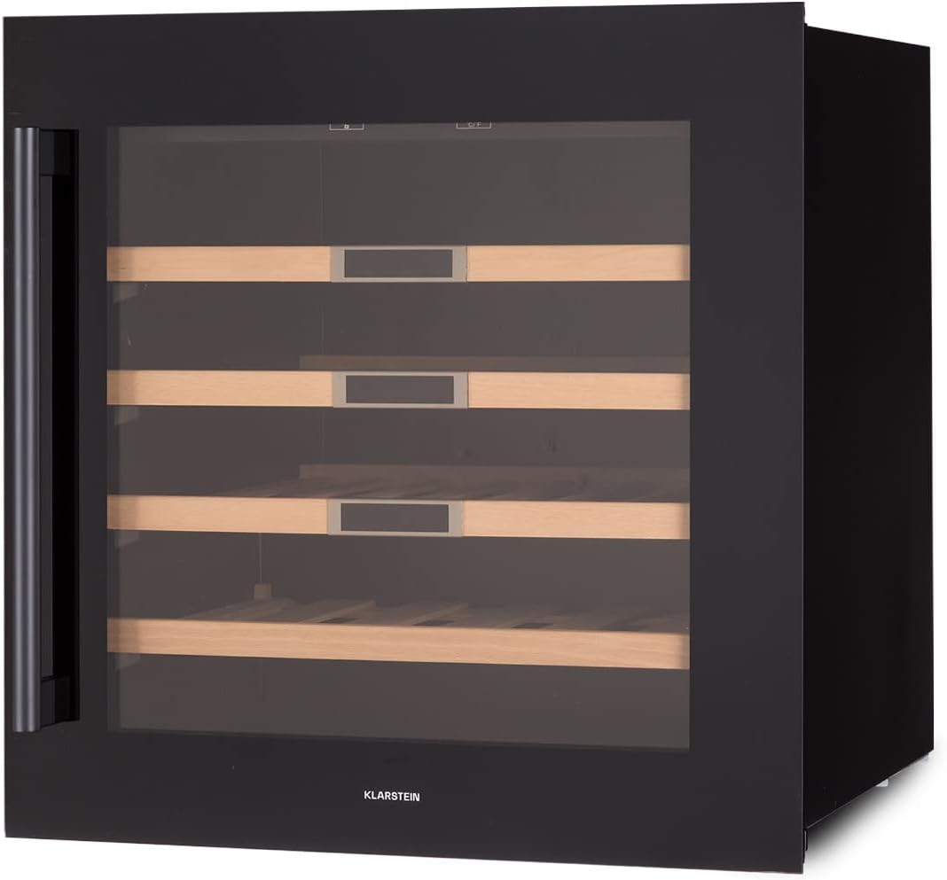 Klarstein Weinkühlschrank, 92 Liter, Schwarz, Einbau-, Getränkekühlschrank, Kleiner mit Glastür, 1 Zone Kühlschrank Klein mit UV-Schutz