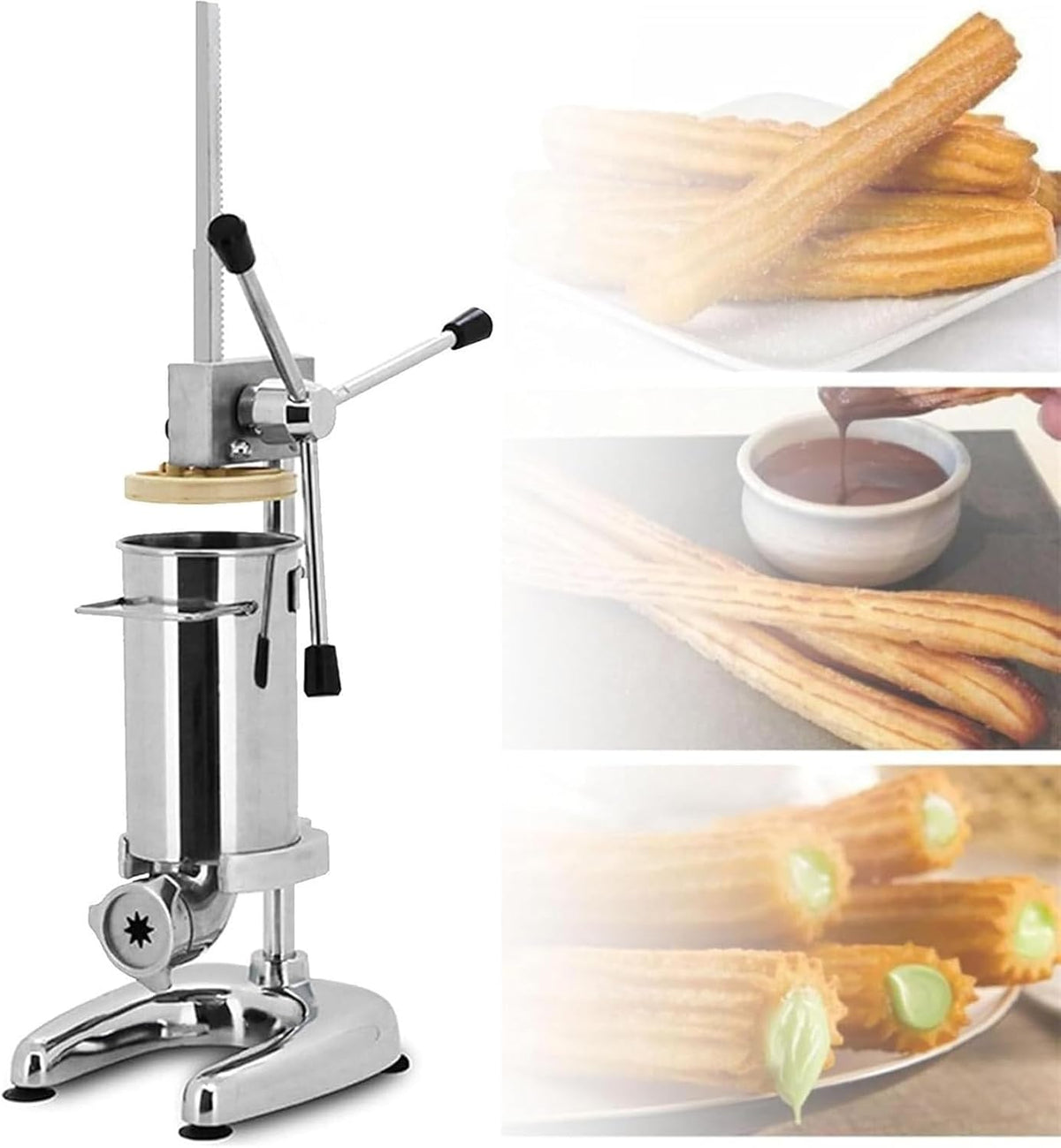 Home, 5 l, Silber, Smart, Manueller Churros-Maker aus Edelstahl mit Sahnefüllung