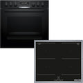 Bosch Kochfeld, 60 cm, Schwarz, Einbauherd-Set HND677LS67, Serie 6 Einbau-Herd mit Pyrolyse-Selbstreinigung
