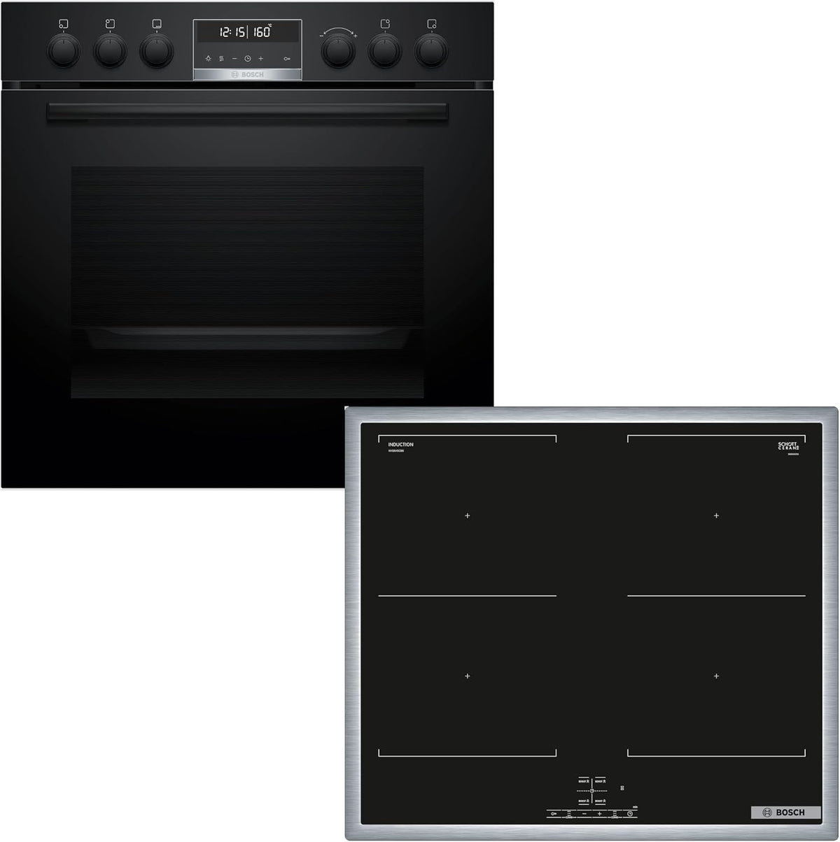 Bosch Kochfeld, 60 cm, Schwarz, Einbauherd-Set HND677LS67, Serie 6 Einbau-Herd mit Pyrolyse-Selbstreinigung