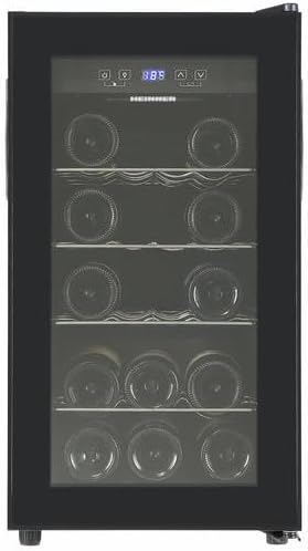 HRV Weinkühlschrank, 52 l, Schwarz, A52DRM18, Energieklasse G, ca. 18 Flaschen (750 ml), LED-Display, Elektronische Steuerung