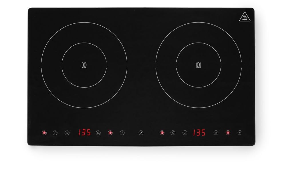 HENDI Kochfeld, 230 mm, 3500 W, 230 V, 61 mm, Silber, Induktionskocher doppelt, Boost-Modus, Touch-Bedienung, 608x370x(H)