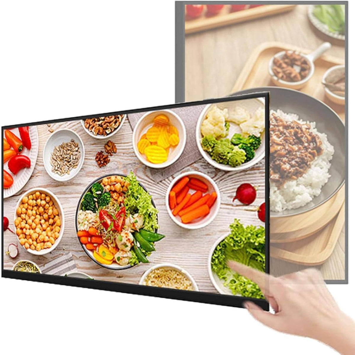 Digital-Signage-Display, Schwarz, Wandmontierte Digitale Menütafel Für Restaurants Und, Werbebildschirm Mit Intelligenter Split-Screen-Funktion