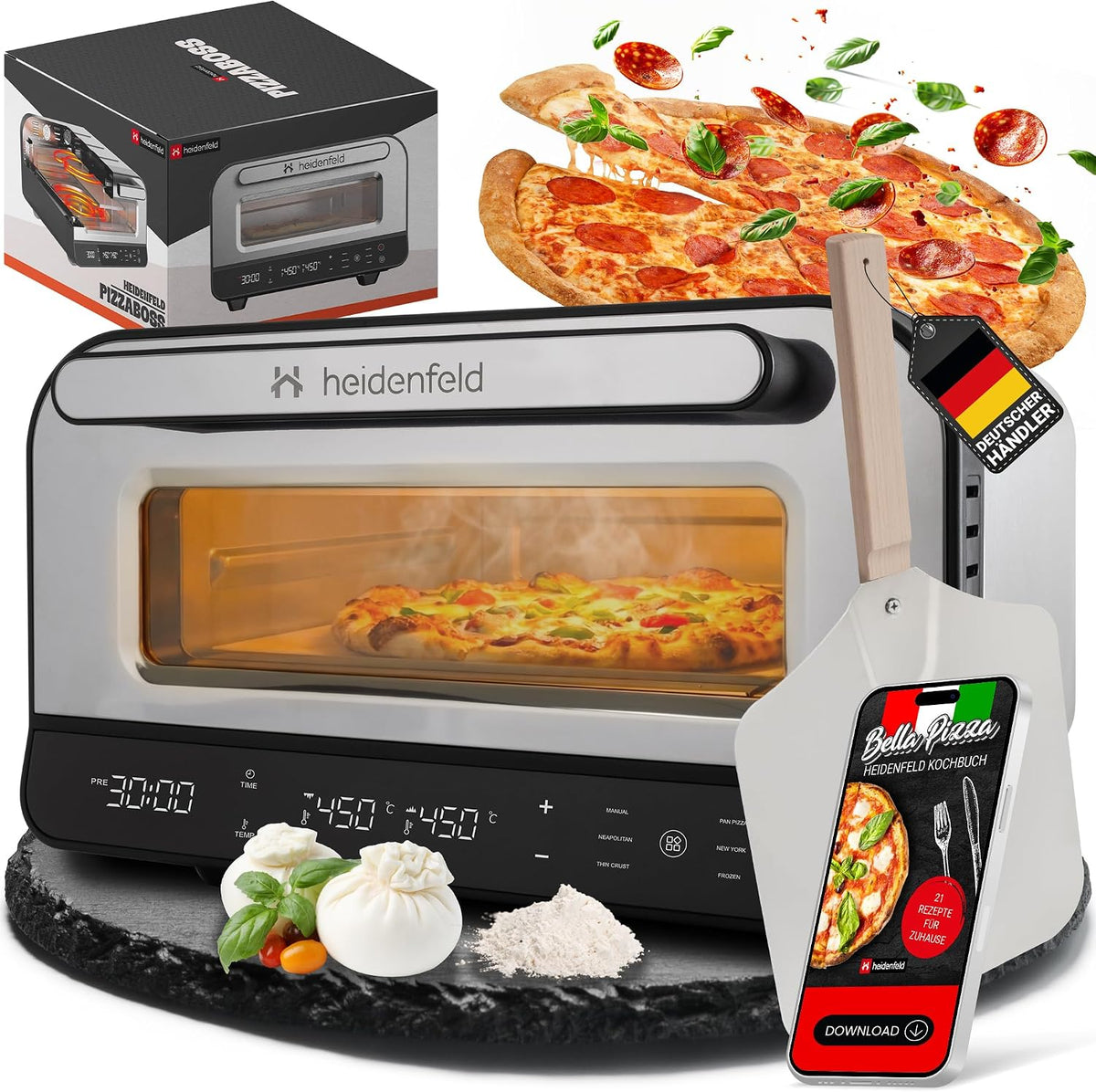 Heidenfeld Pizzaofen, Schwarz, Pizzaboss