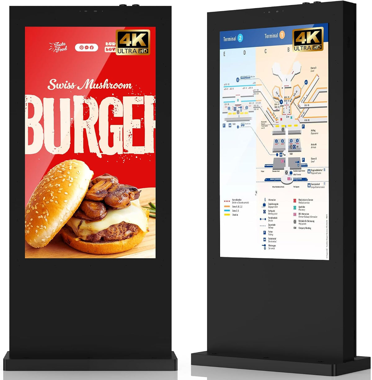 65' Digital-Signage-Display, Schwarz, 4K Outdoor Digitaler Kundenstopper, IP66 Wetterfest & 3000 Nits, Digital Signage mit Auto-Helligkeit