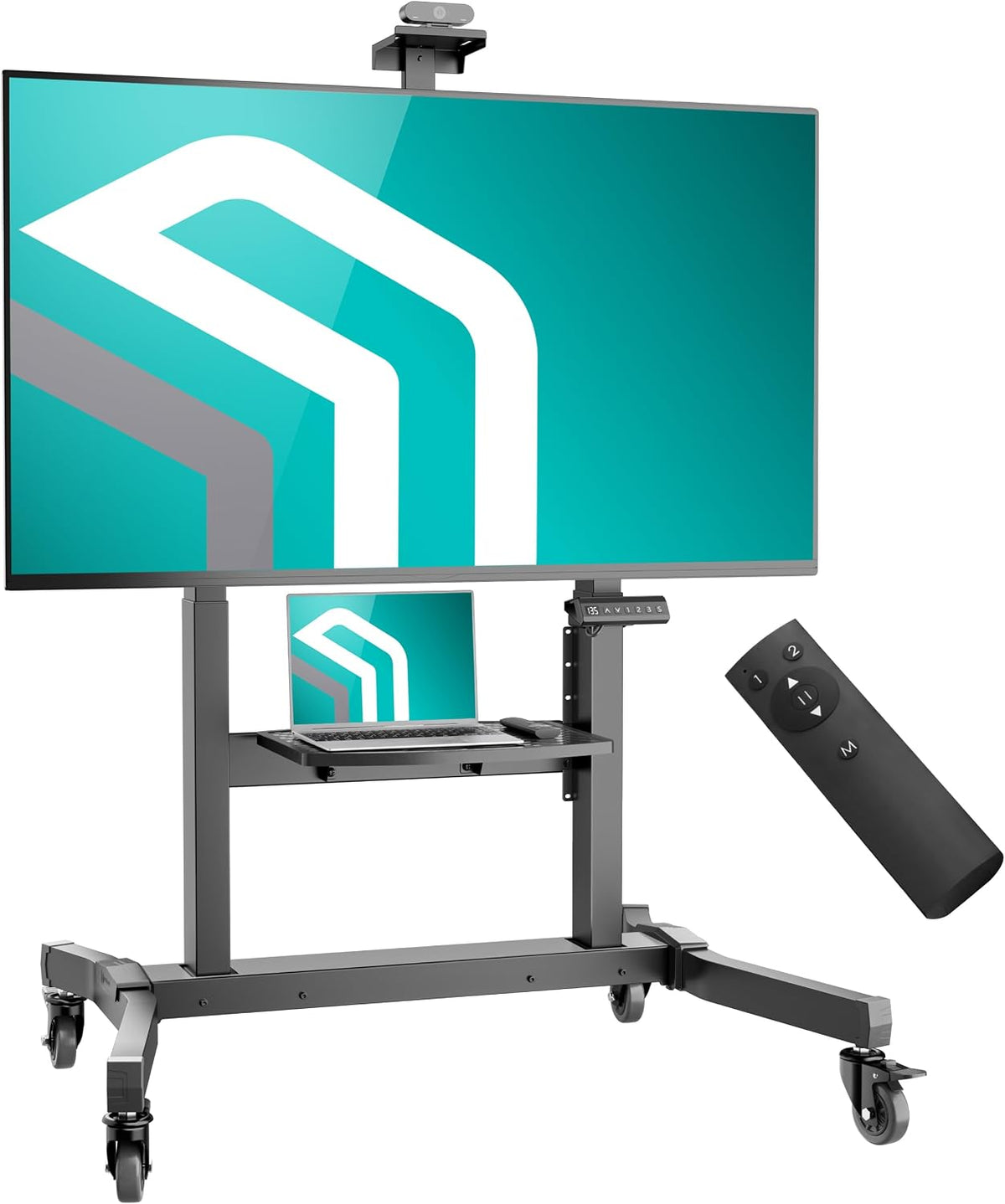 ONKRON Fernseher, 100 Zoll, 130 kg, Schwarz, TV Ständer rollbar für 50-, max Last, elektrischer TV Rollwagen höhenverstellbar mit Fernbedienung