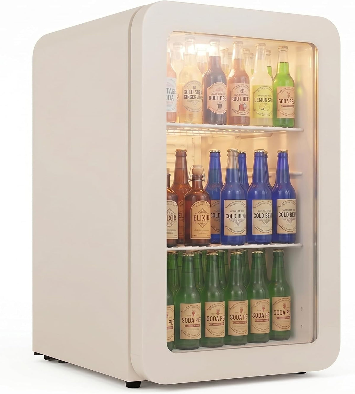 °CUBES Getränkekühlschrank, 128 L, Weiß, Retro Kühlschrank Creme, Leiser mit großem Stauraum für Küche, Büro, Kiosk & Gastronomie