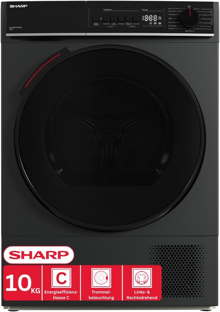 SHARP Wärmepumpentrockner, 10 kg, Grau, KD-WNHB0S9GAC-DE (, EEK C), (15 Trockenprogramme, 20 Min. Kurzprogramm