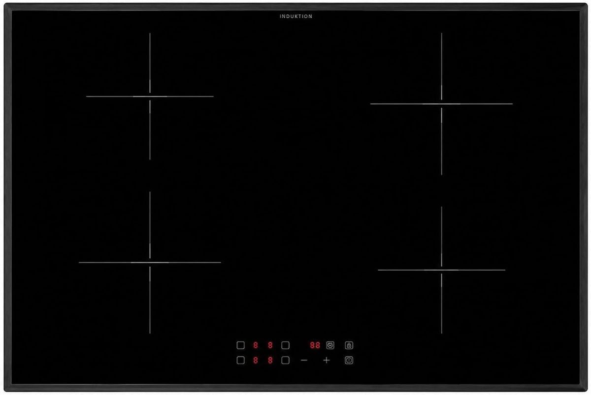 Oranier Kochfeld, 80 cm, Rot, Induktions - autark mit umlaufenden schwarzem rahmen, 4-fach Booster, Timer, LED Anzeige