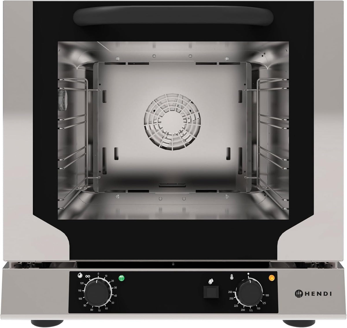 HENDI Backofen, 3200 W, 589 mm, 230 V, 1 L, Silber, Heißluftofen mit Beschwadung, Compact, mit 4x Backbleche, mit üfter