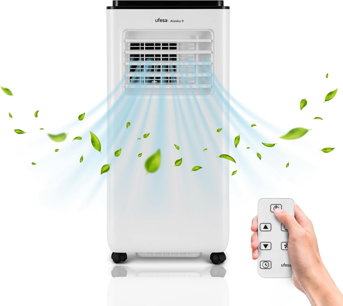 Ufesa Klimaanlage, 15m, Schwarz, Mobiles Klimagerät A9 3in1, Kühlen, Lüften und Entfeuchten, 9000 BTU/Tag, leise