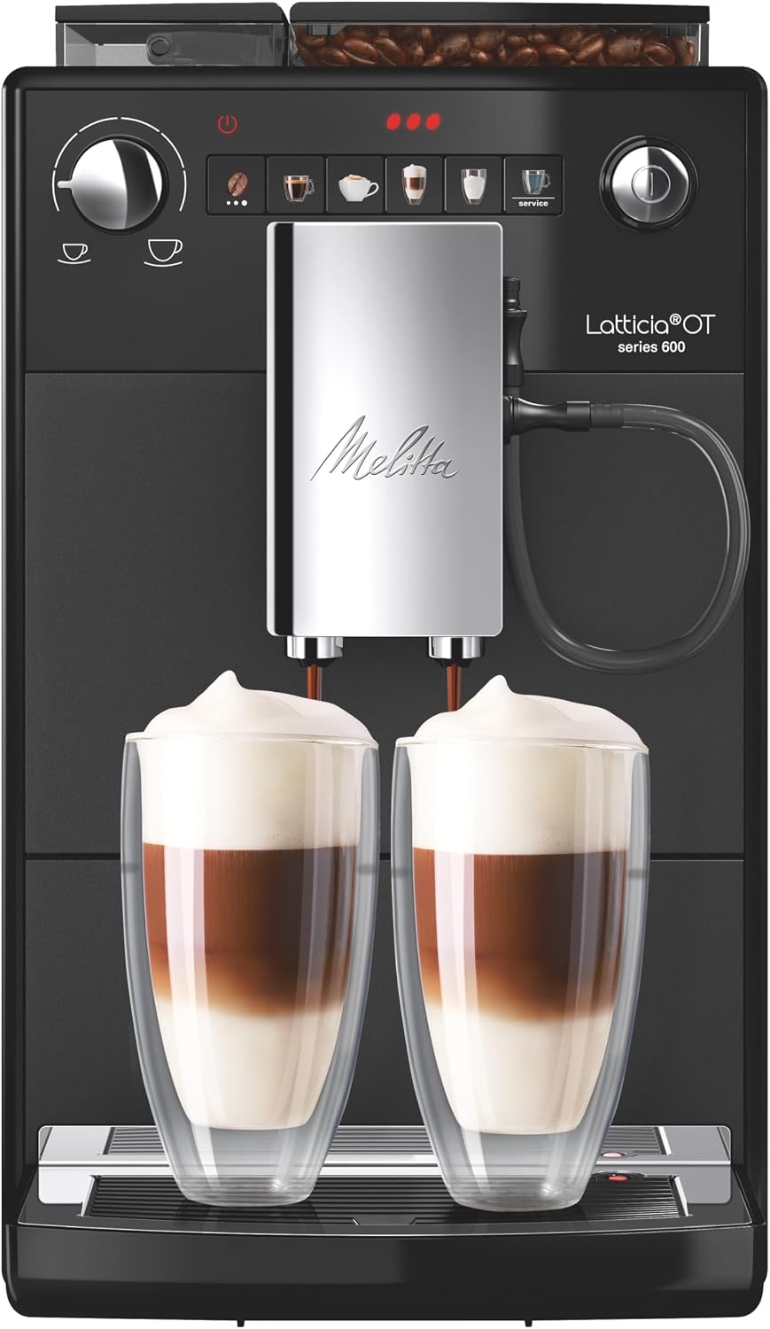 Melitta Kaffeevollautomat, Schwarz, Latticia OT - mit Milchsystem, Kaffeemaschine mit Mahlwerk für z. B. Kaffee oder Cappuccino