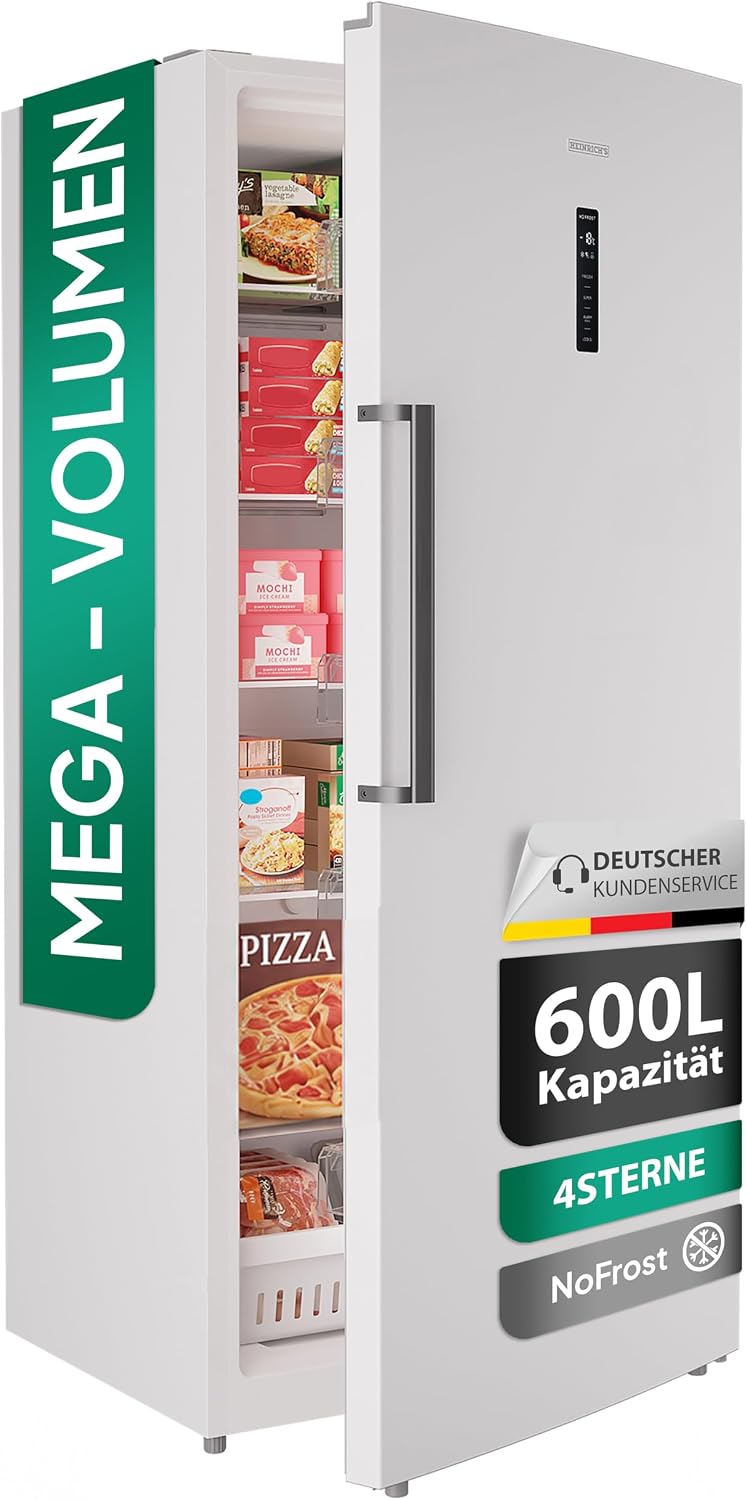 Heinrich´s Gefrierschrank, 600 L, Weiß, XXL Freezer, No-Frost Schutz, 1x Gefrierschublade, 5x Glasböden, LED-Display