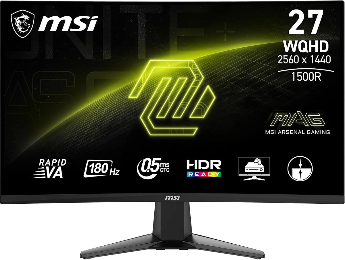 MSI Monitor, Schwarz, MAG 27CQ6FA 27-Zoll-WQHD-Curved-Gaming-, 1500R 2560 x 1440 Rapid VA-Panel, 180 Hz / 0, 5 ms (GtG