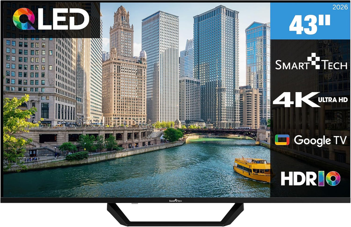 Fernseher, 43 Zoll, Schwarz, Smart TV, Smart Tech 43QG06V2 QLED Google Smart TV 4K UHD Auflösung