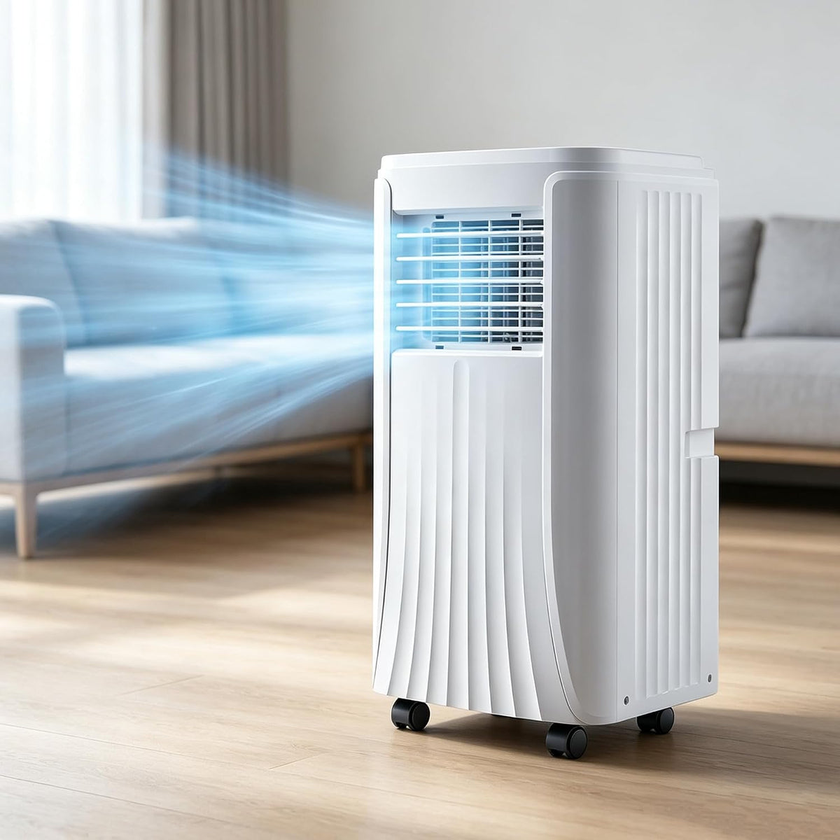 Leises Klimaanlage, Schwarz, tragbares Klimagerät, kompaktes mobiles Kühlgerät mit Staubfilter & Dauerablauf, LED-Display und Fernbedienung