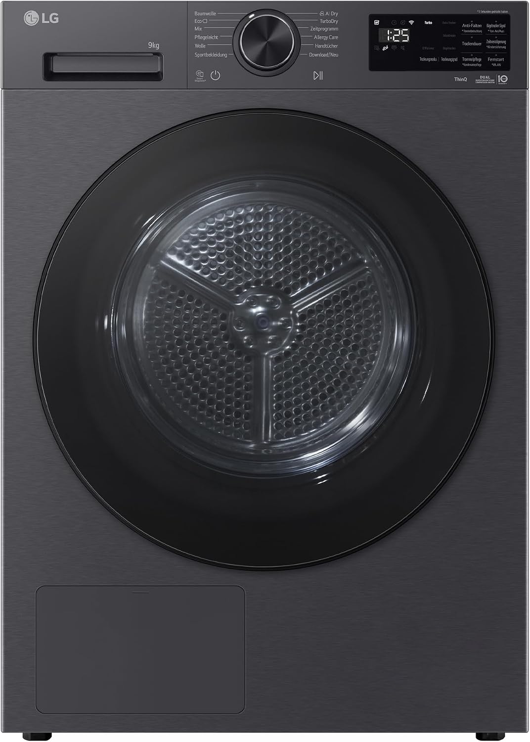 LG Wäschetrockner, 9 kg, Schwarz, RT90X7B Trockner (B, ) mit Wärmepumpentechnologie (LED-Display, selbstreinigender Kondensator