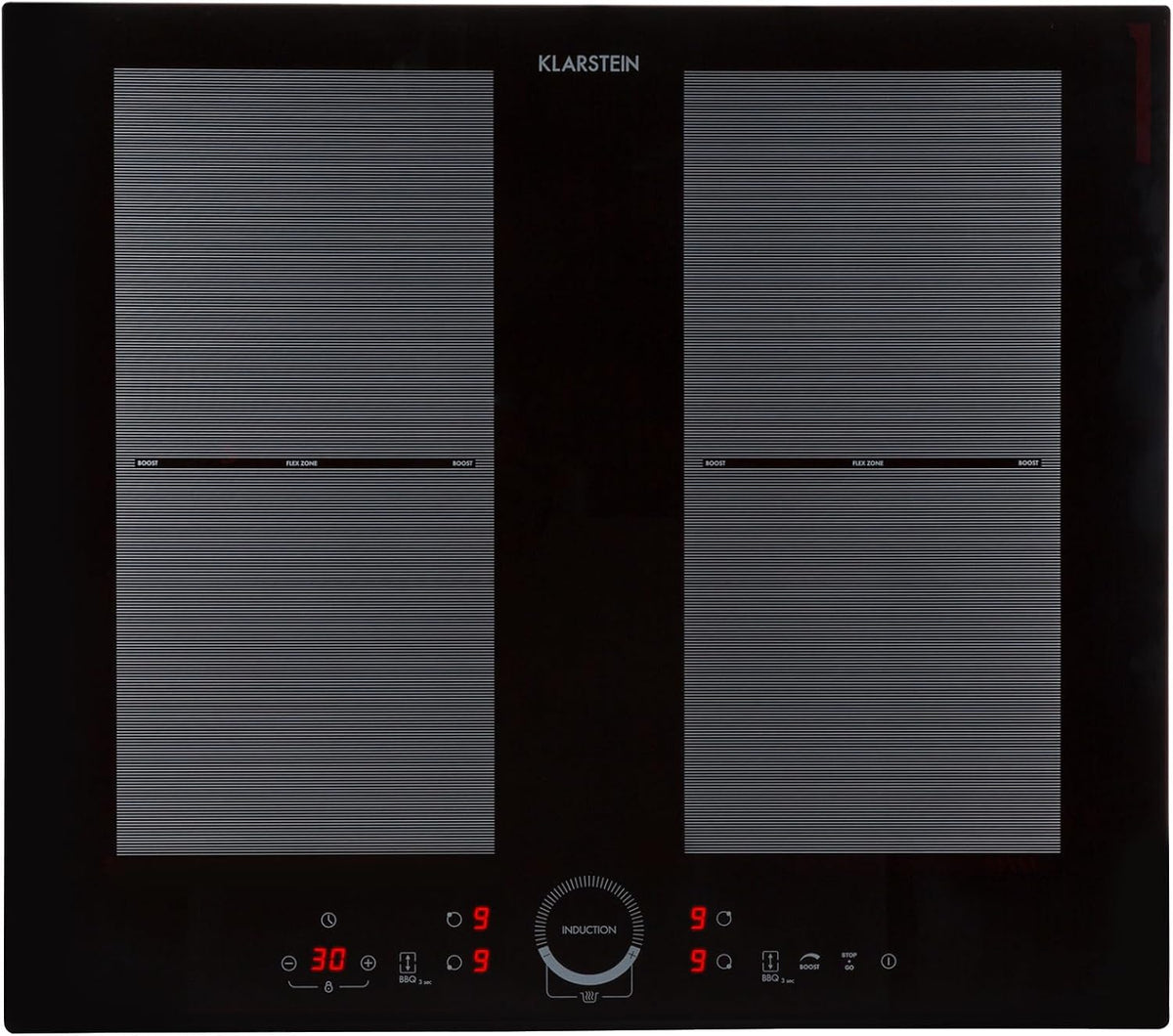 Klarstein Kochfeld, Schwarz, Induktions 4 Platten, Glaskeramik zum Einbauen, Touch-Display, Digitalanzeige und Timer-Funktion