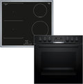 Bosch Kochfeld, 60 x 60 cm, Schwarz, HND616LS63 Einbauherd-Set, Bestehend aus HEG517BB4 Herd, 3D Heißluft, Hydrolyse