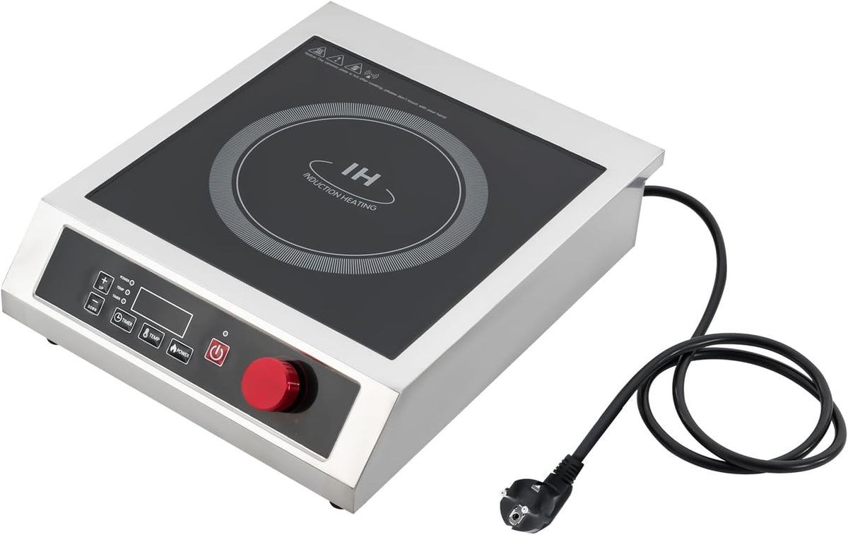 Gewerblicher Kochfeld, 3500 W, 25 cm, 75 kg, Rostfreier Stahl, Silber, Induktionsherd, Induktions mit 10 Leistungsstufen & Timer
