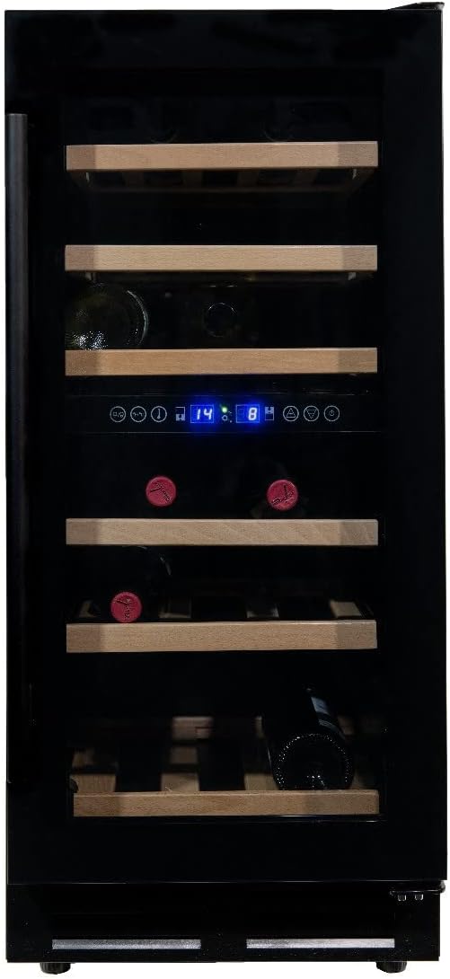 WK Weinkühlschrank, Schwarz, 100B-VG Premium mit er Tür-32 Flaschen Weinklimaanlage, Stahl Glas Holz, Blacks