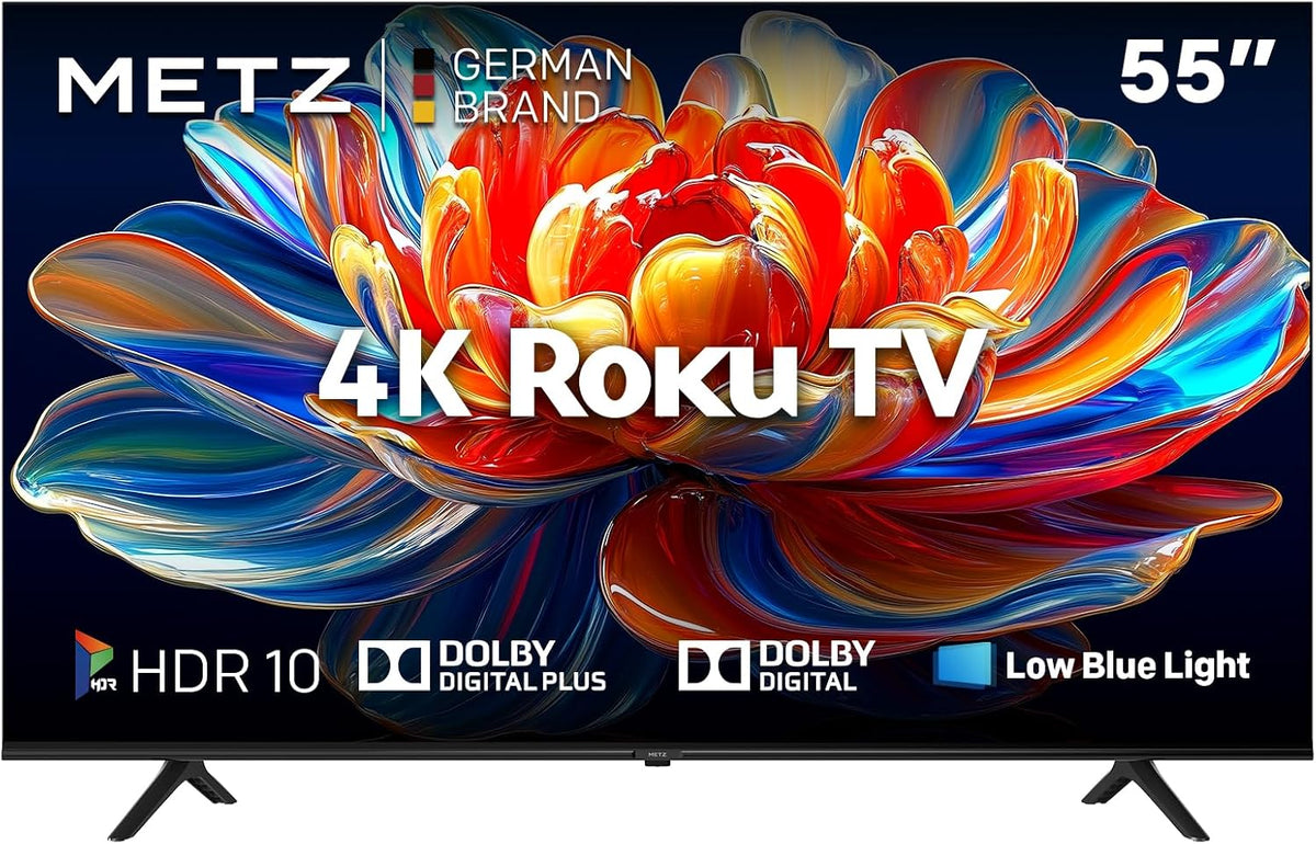 METZ Fernseher, 55 Zoll, 139 cm, Blau/Schwarz, Smart TV, Blue Roku TV, 4K UHD Smart TV, mit Triple Tuner, mit WLAN