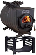 Werkstattofen Kaminofen, 25 kW, Schwarz, Bruno Pyro V mit Herdplatte - Warmluftofen -, ohne Seitenverkleidung)
