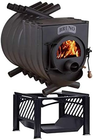 Werkstattofen Kaminofen, 25 kW, Schwarz, Bruno Pyro V mit Herdplatte - Warmluftofen -, ohne Seitenverkleidung)